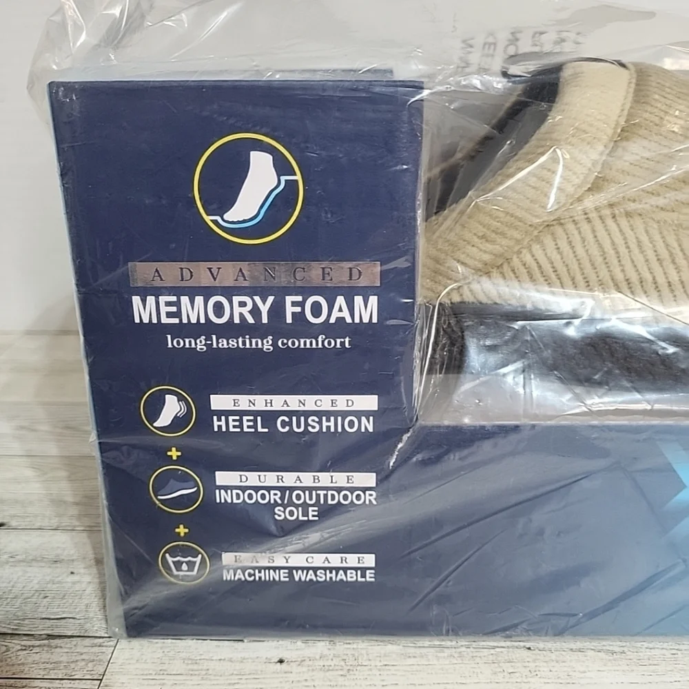 Isotoner Mens M 8-9 Corduroy Hoodback Slippers Pebble Memory Foam Inside Outdoor